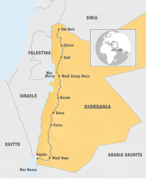 Mappa del percorso del Jordan Trail in Giordania